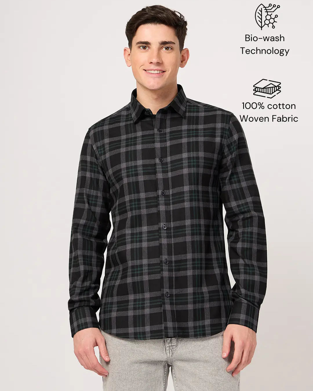 men's twill cotton grey check shirt