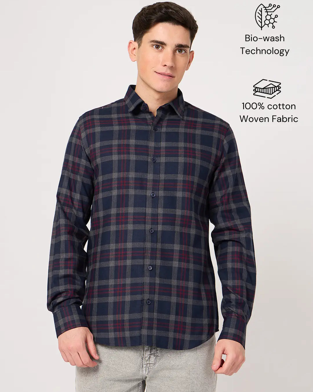 navy blue maroon check shirt for men