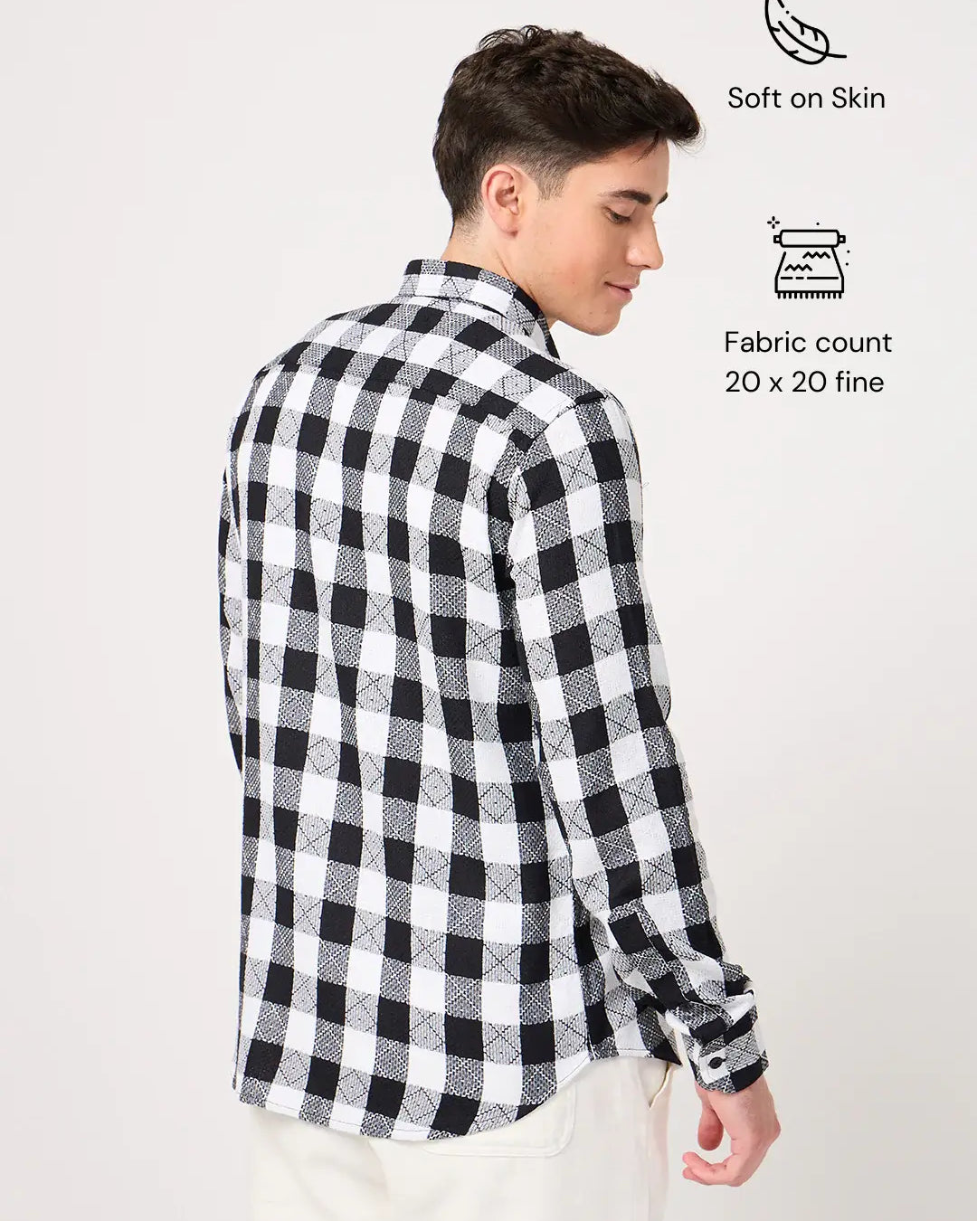cotton black and white check shirt