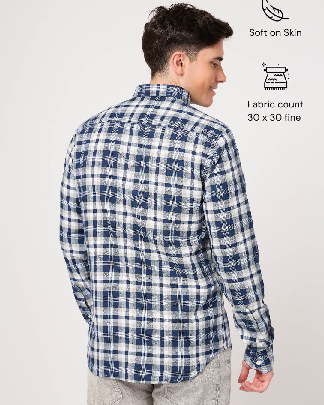 blue white check shirt for men