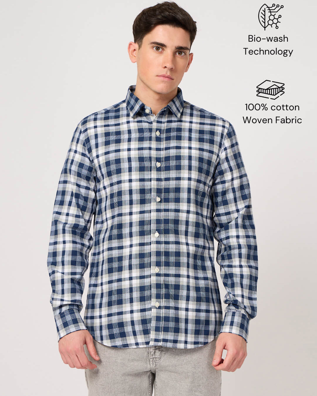 blue white check shirt for men