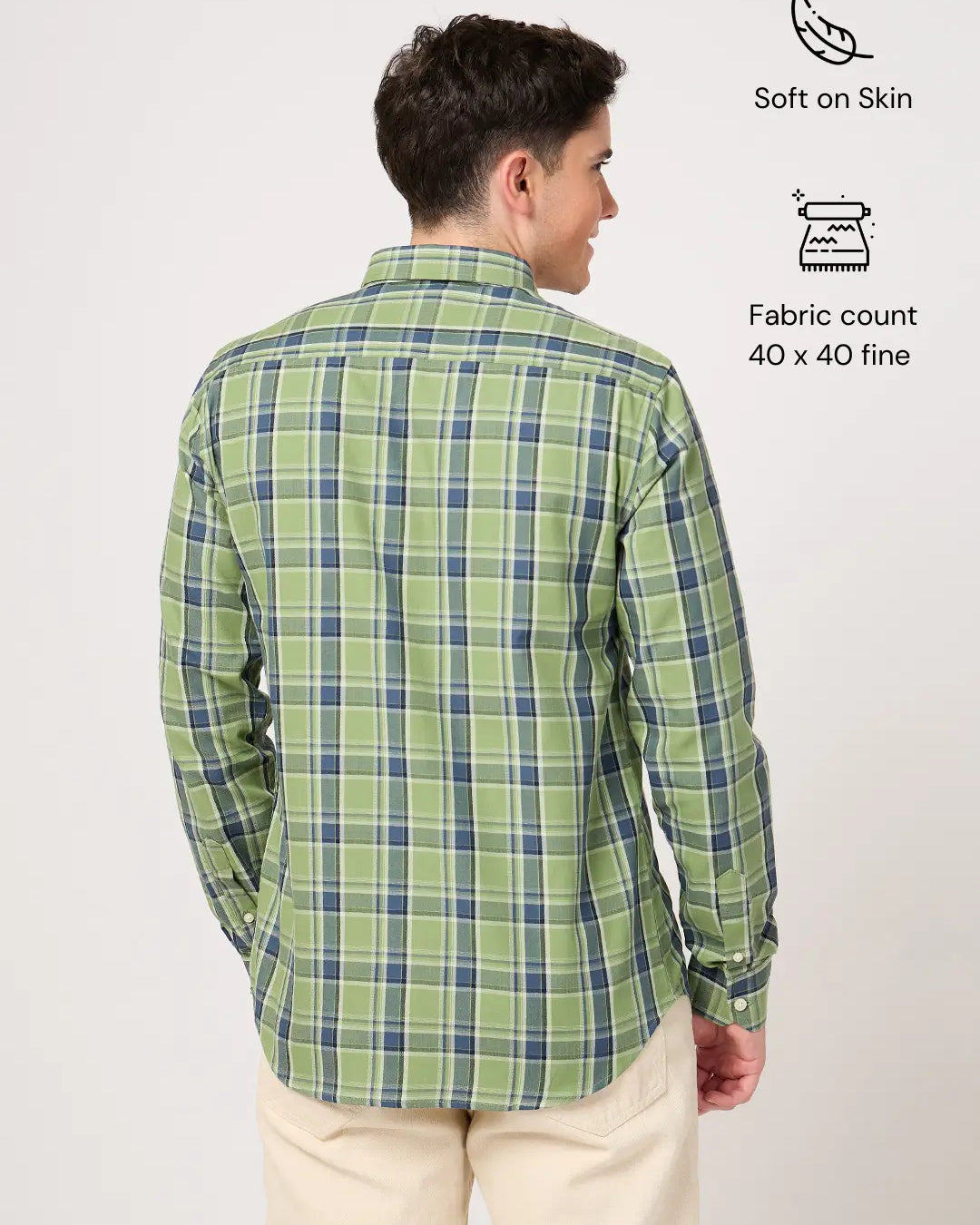 stylish twill cotton green check shirt for men