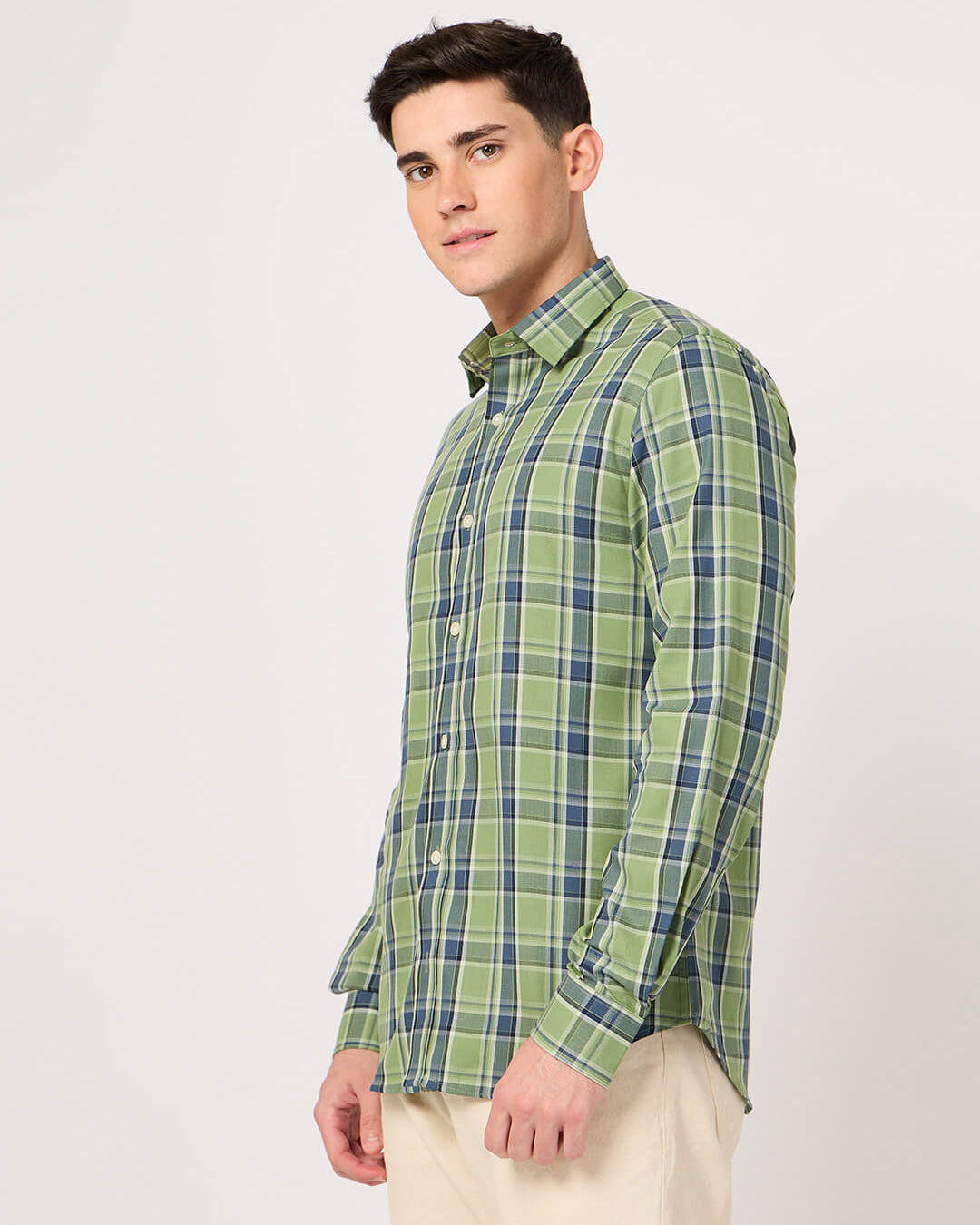 men's twill cotton green check shirt