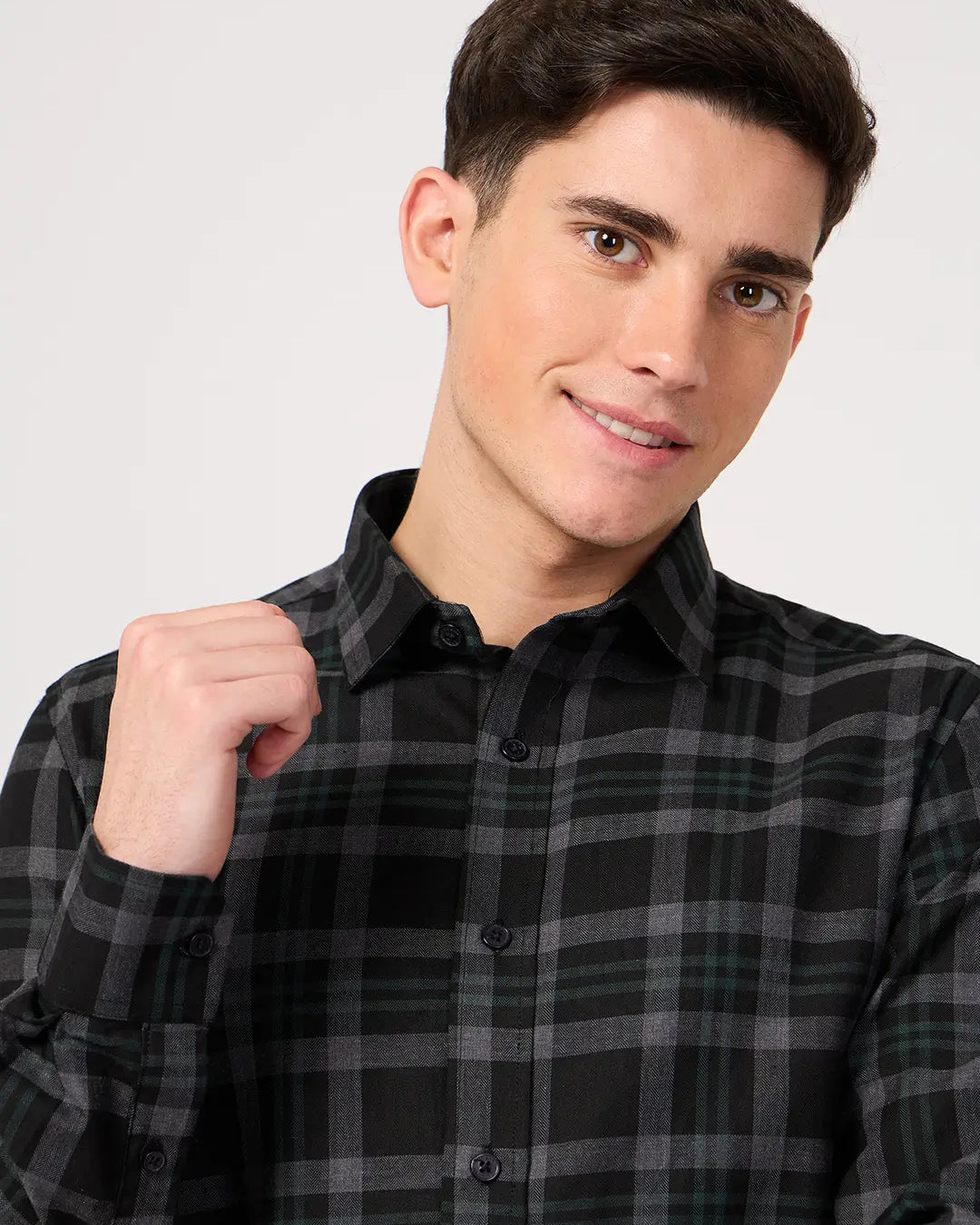stylish cotton grey check shirt for men