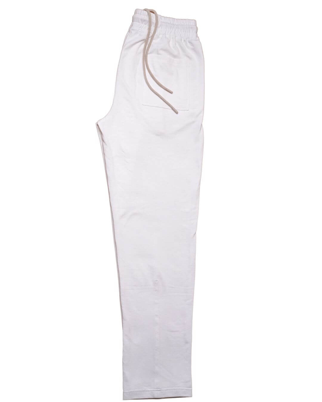 White track pants with a drawstring