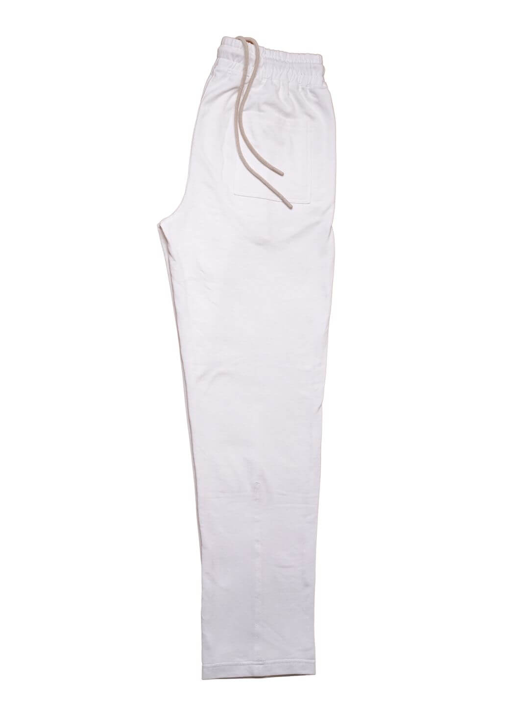 White track pants with a drawstring