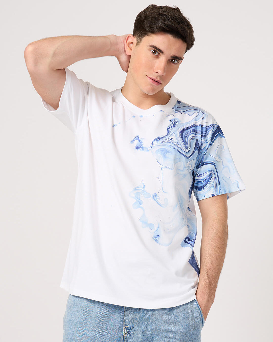 man wearing white printed t-shirt