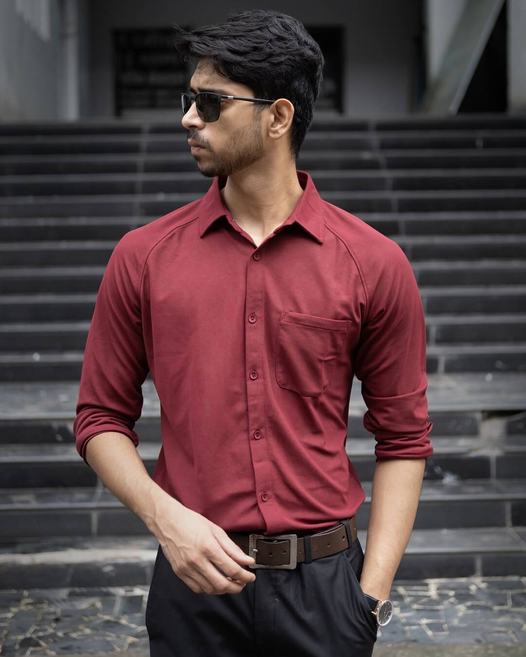 plain wine colour shirt for men