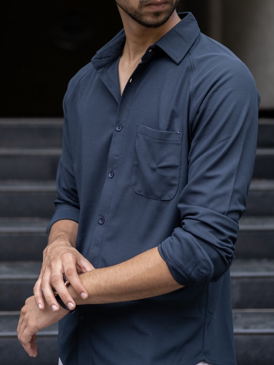 solid black blue shirt for men