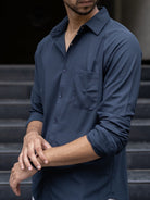 solid black blue shirt for men