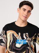 Vogh's black printed t-shirt for men made with bio-washed cotton