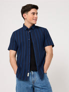 mne's blue cotton shirt with half sleeve