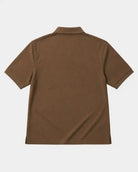 A brown short-sleeve polo shirt shown from the back