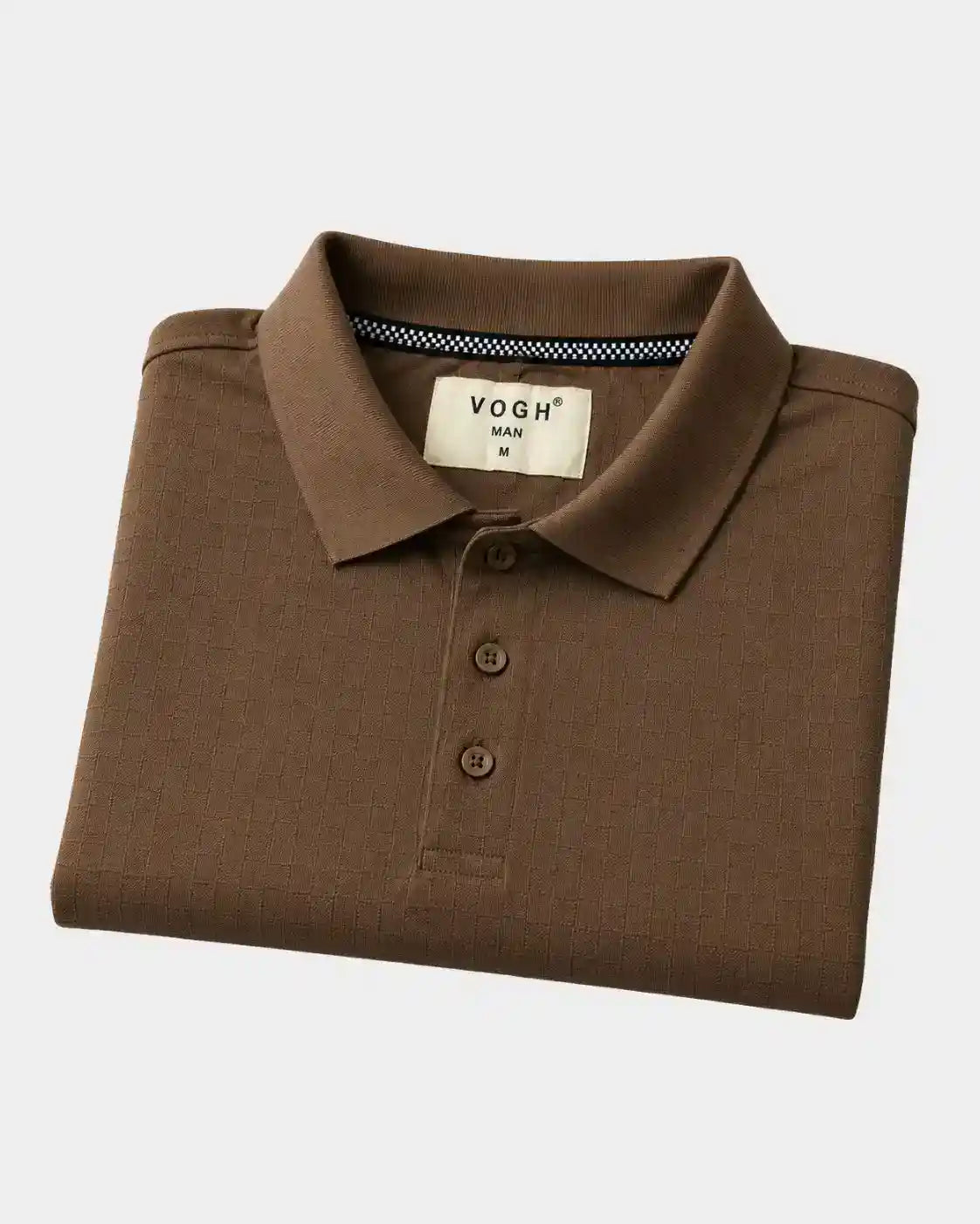 A folded brown polo shirt