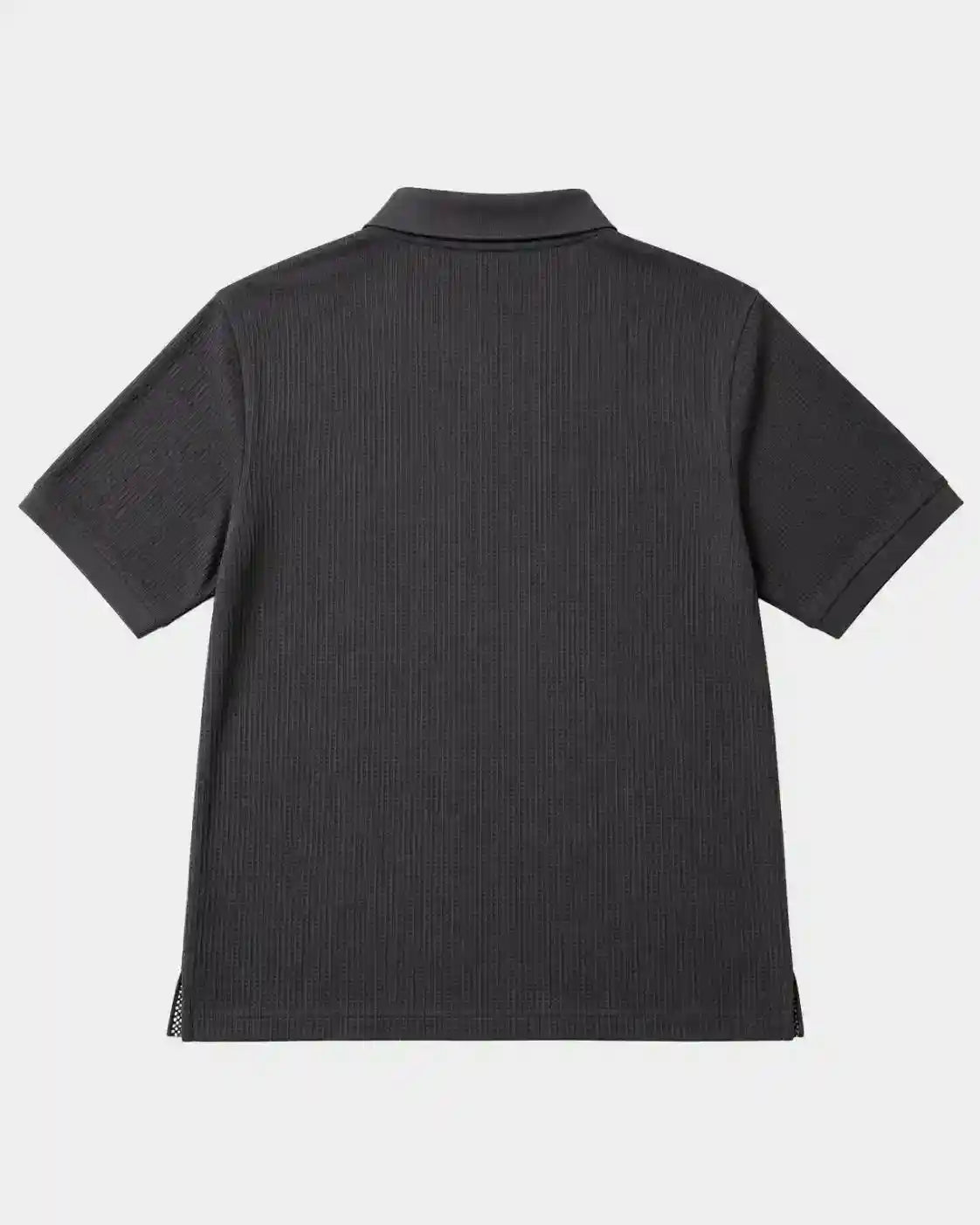 A dark gray ribbed short-sleeve polo shirt