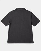 A dark gray ribbed short-sleeve polo shirt