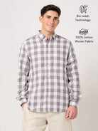 cotton brown and white check shirt for men