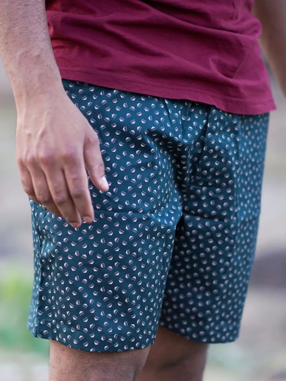 blue boxer shorts with white pattern