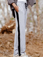 Gray sweatpants with black stripes for men