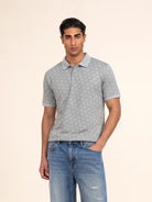 grey printed polo t-shirt for men
