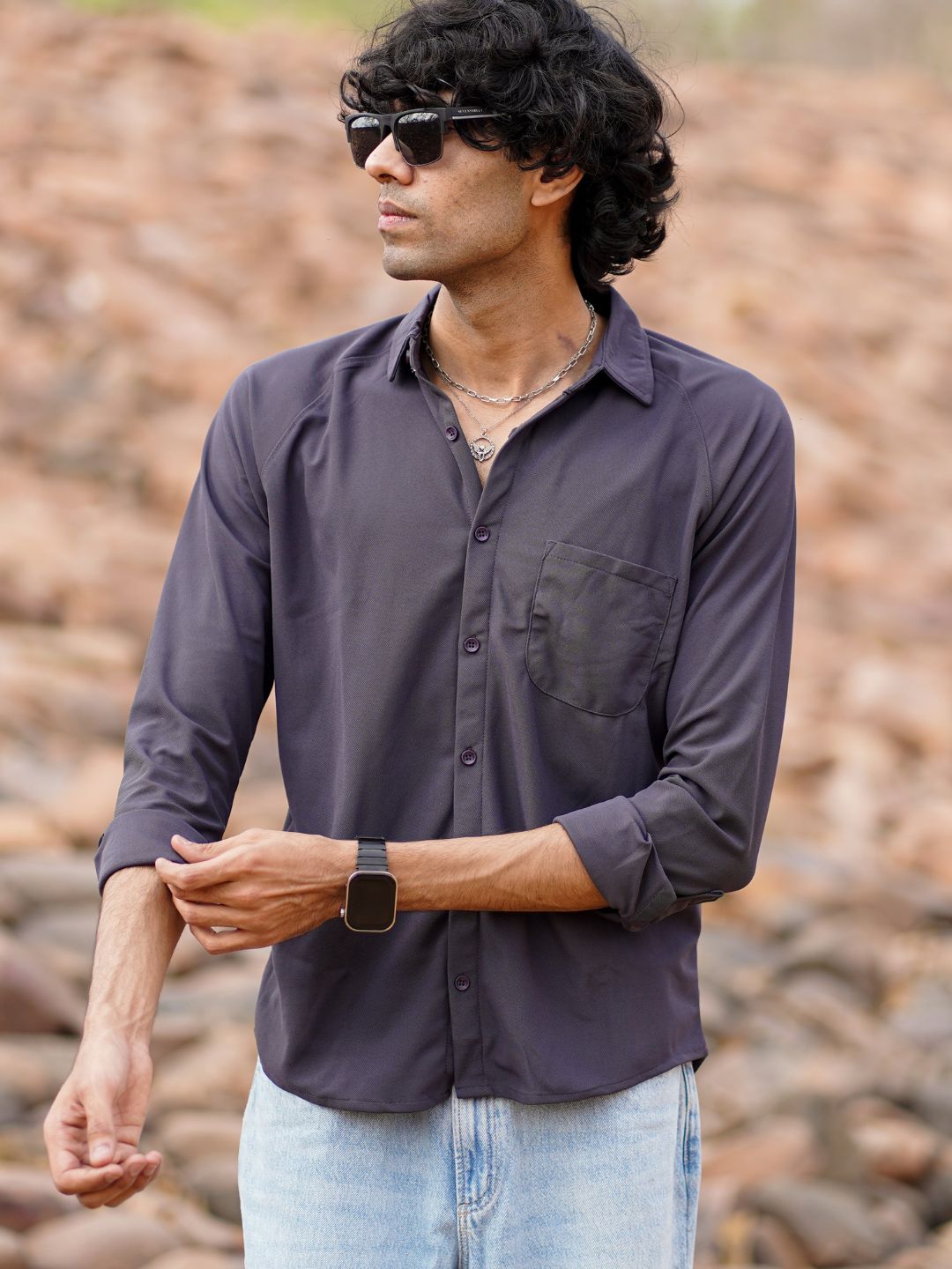 grey purple solid shirt