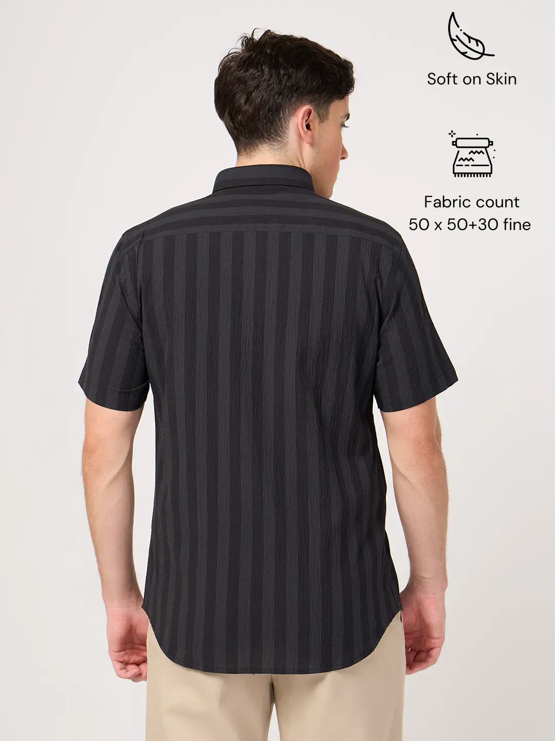 grey striped half sleeve shirt
