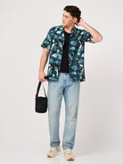 blue print half sleeve rayon resort shirt