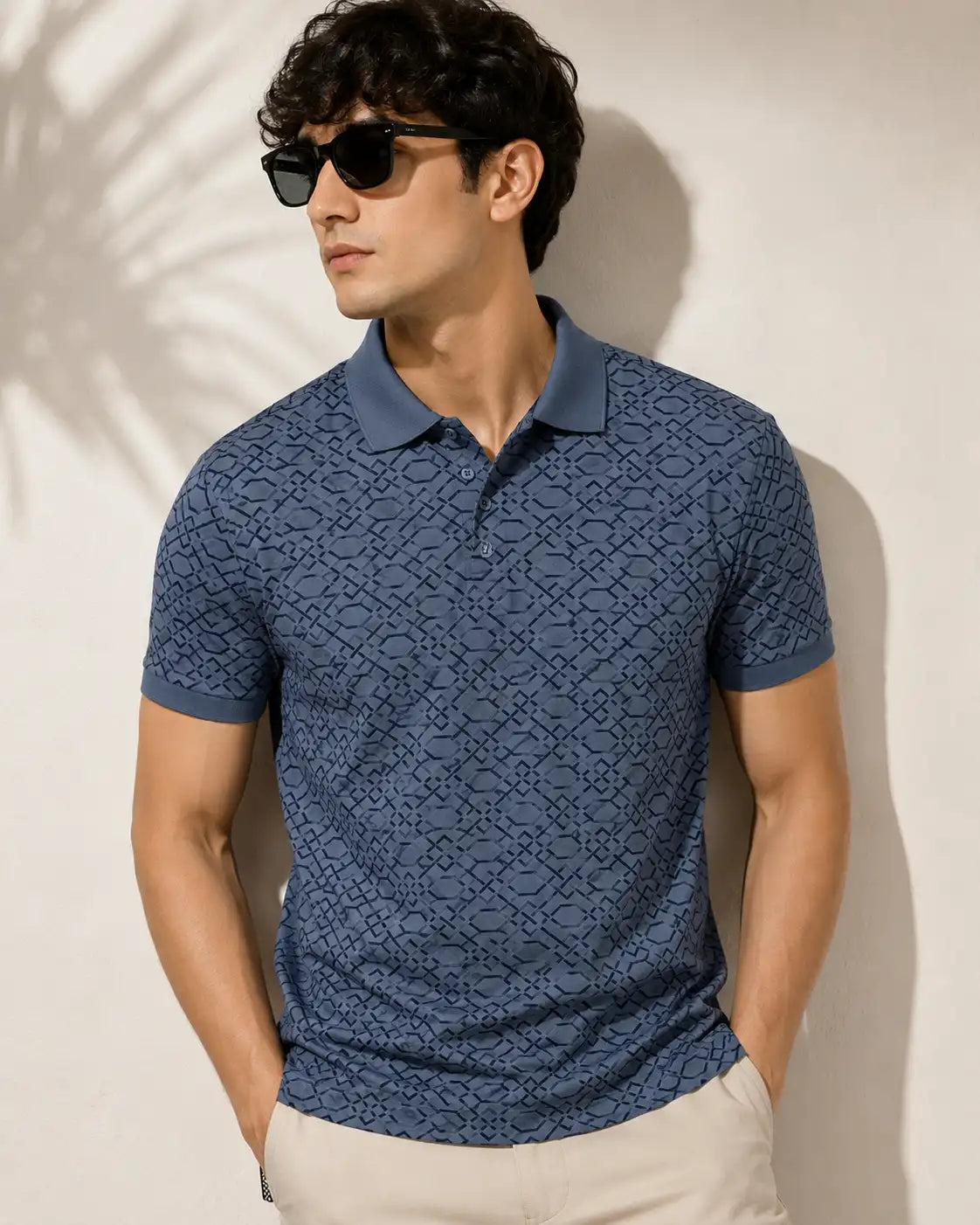 blue short-sleeve polo shirt for men