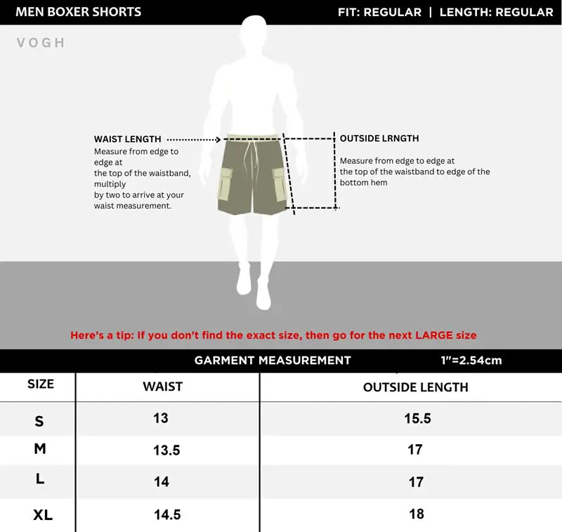 size chart for mens boxer shorts