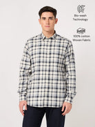 cotton black white check shirt for men