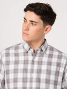 brown and white check shirt for men