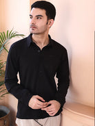 black full-sleeve cotton knit shirt