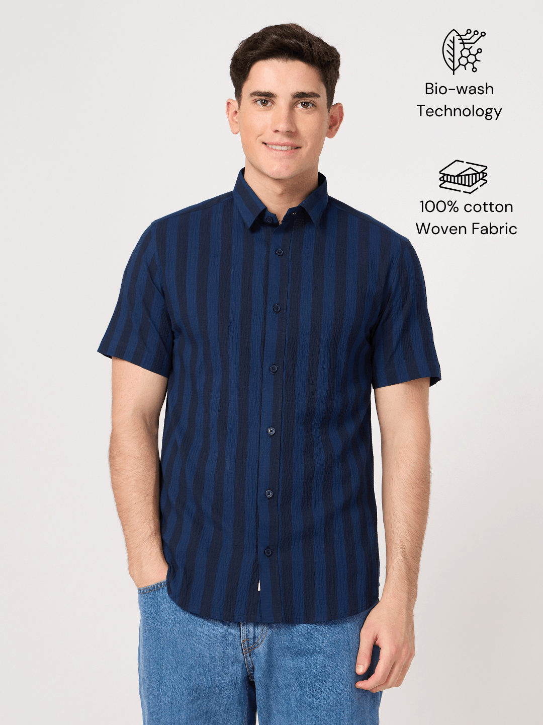 stripe blue half sleeve shirt