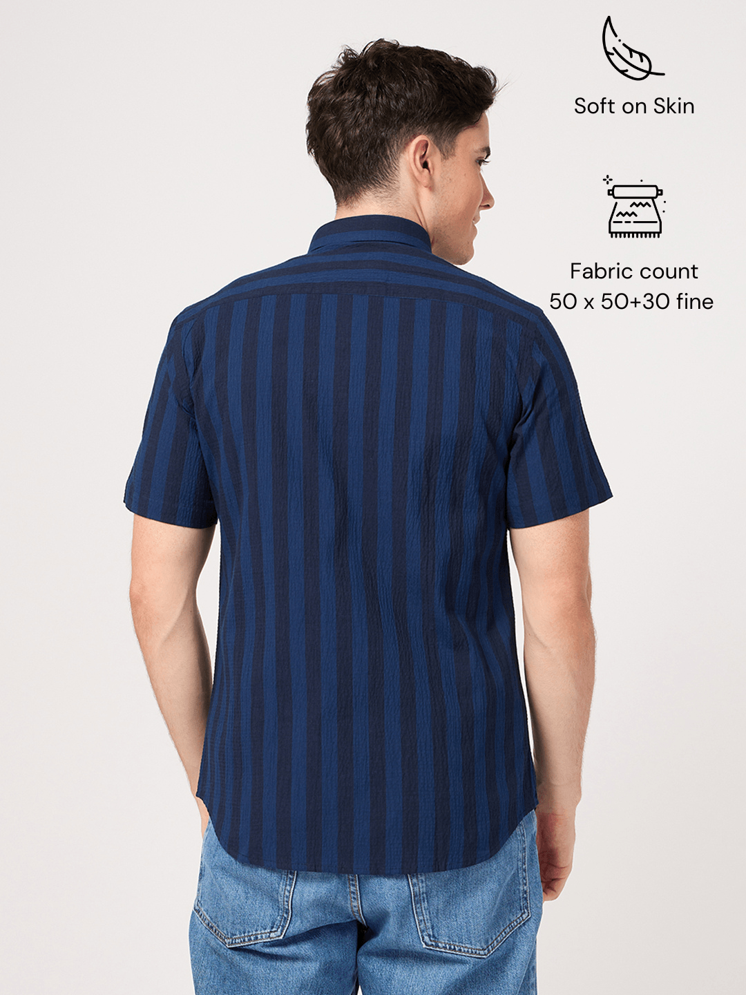 stripe blue half sleeve shirt back