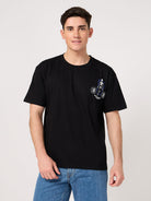 black round neck back printed t shirts for men