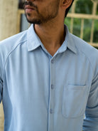 sky blue plain shirt made with honeycomb polyester fabric