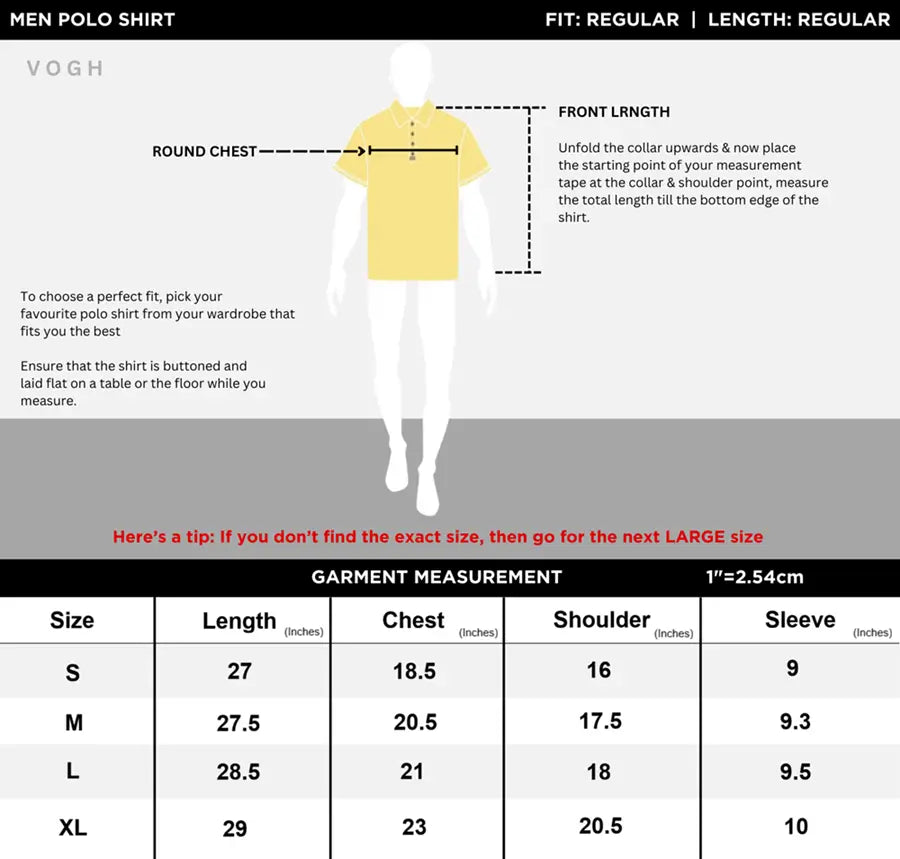 mens vogh polo t-shirt size chart