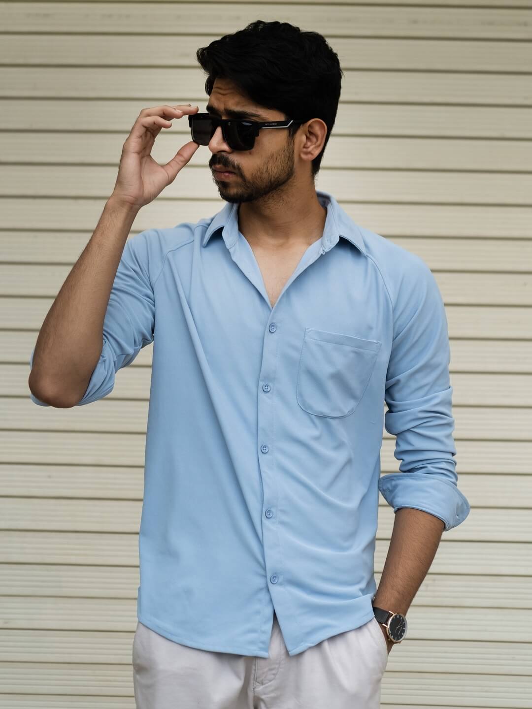 sky blue solid shirt for men