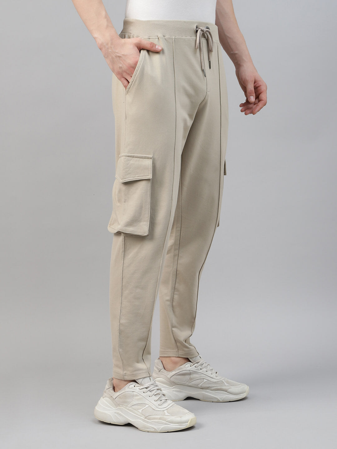 mens cargo jogger pant in beige