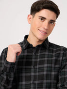 stylish cotton grey check shirt for men