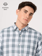 white and grey check shirt for men