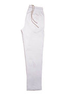 White track pants with a drawstring