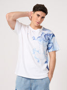 man wearing white printed t-shirt