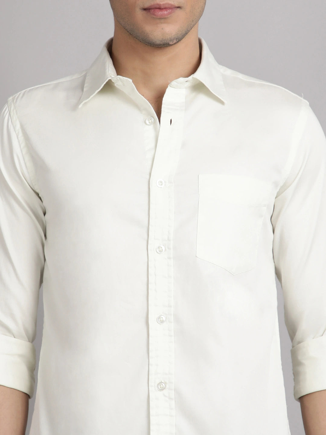 solid white satin shirt for men